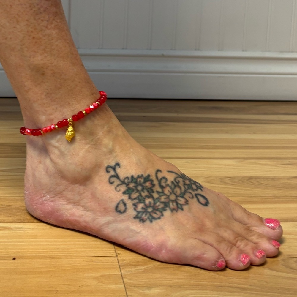 *SOLD* L22 Anklet Red AB Crystal & Glass Stretchy Ankle Bracelet